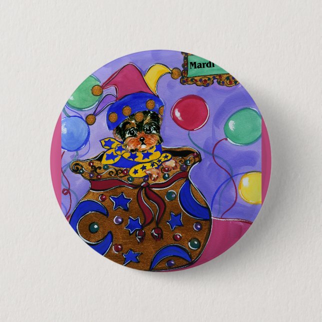 Mardi Gras Yorkie Poo Button (Vorderseite)