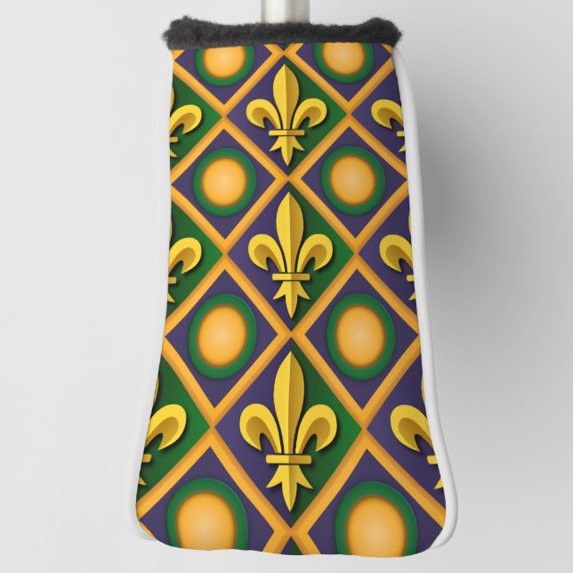 Mardi-Grasmuster mit goldenem Fleur-de-lis Golf Headcover (Rotieren 90)