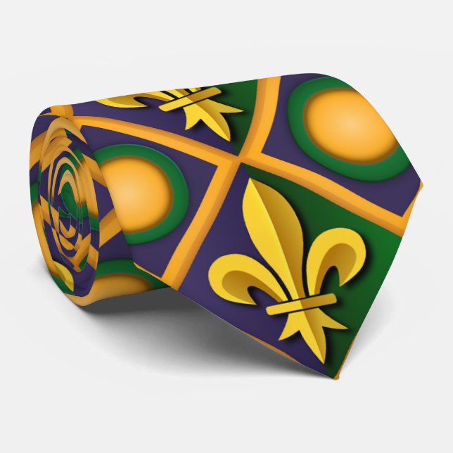 Mardi-Grasmuster mit goldenem Fleur-de-lis Krawatte (Gerollt)