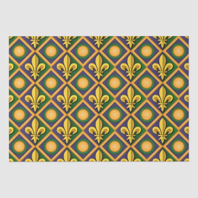 Mardi-Grasmuster mit goldenem Fleur-de-lis Seidenpapier (Vorderseite)