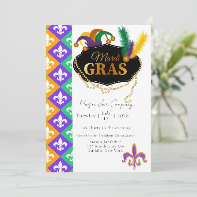 Mardi Grass Lilie Company Party Einladung (Stehend Vorderseite)