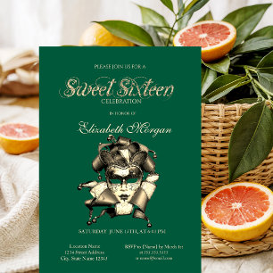Mardi Grass Masque Green Sweet 16 Einladung