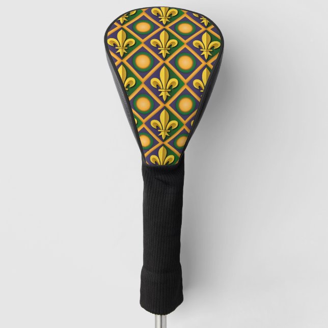 Mardi grass pattern with golden fleur-de-lis golf headcover (Vorderseite)