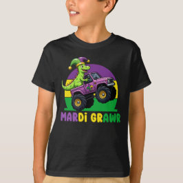 Mardi Grawr Monster Truck Dinosaur Mardi Gras T-Shirt
