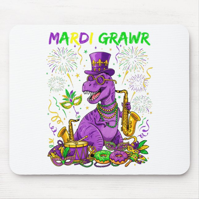 Mardi Grawr Rex Dinosaur Lustiges Design Mousepad (Vorne)