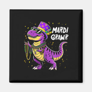 Mardi Grawr T Rex Dinosaur Mardi Gras Bead Costume Magnet