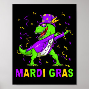 Mardi Grawr T Rex Dinosaur Mardi Gras Bead Costume Poster