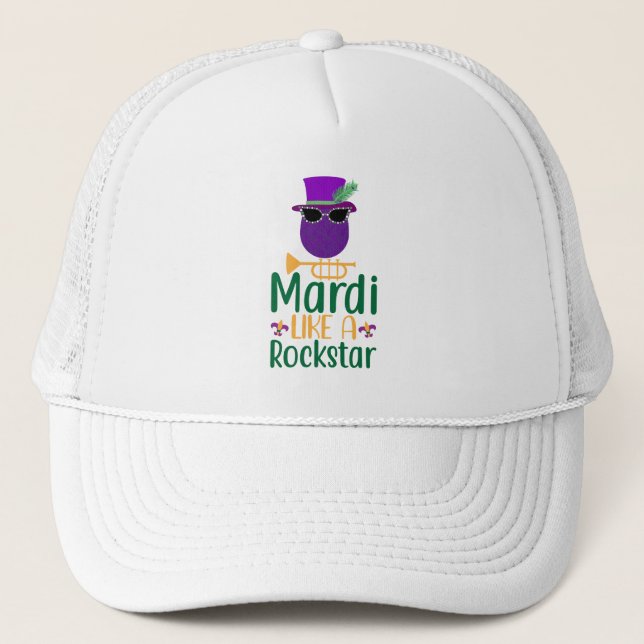 Mardi wie ein Rockstar Typografie Trucker Hat Truckerkappe (Vorderseite)