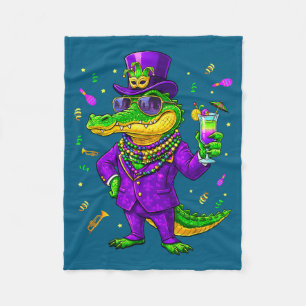 Mardigator Lustige Mardi Gras Alligator Illustrati Fleecedecke