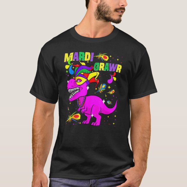 Mardisaurus T Rex Dinosaur Funny Mardi Gras Boys K T-Shirt (Vorderseite)