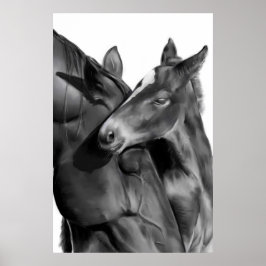 Mare and Foal in Black and White Poster