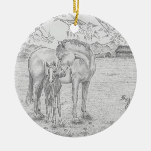 Mare and Foal Keramik Ornament (Vorne)