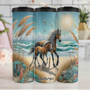 Mare and Foal on Beach Thermosbecher