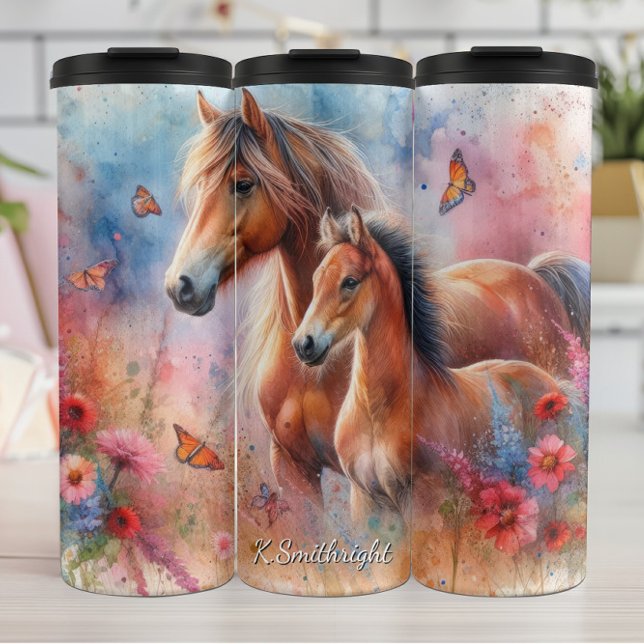 Mare Foal Butterfly Floral Meadow Thermosbecher (Von Creator hochgeladen)