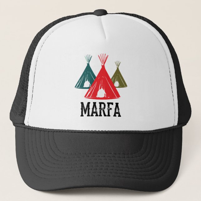 Marfa TX Geist beleuchtet Festival-Texas-Kunst Truckerkappe (Vorderseite)