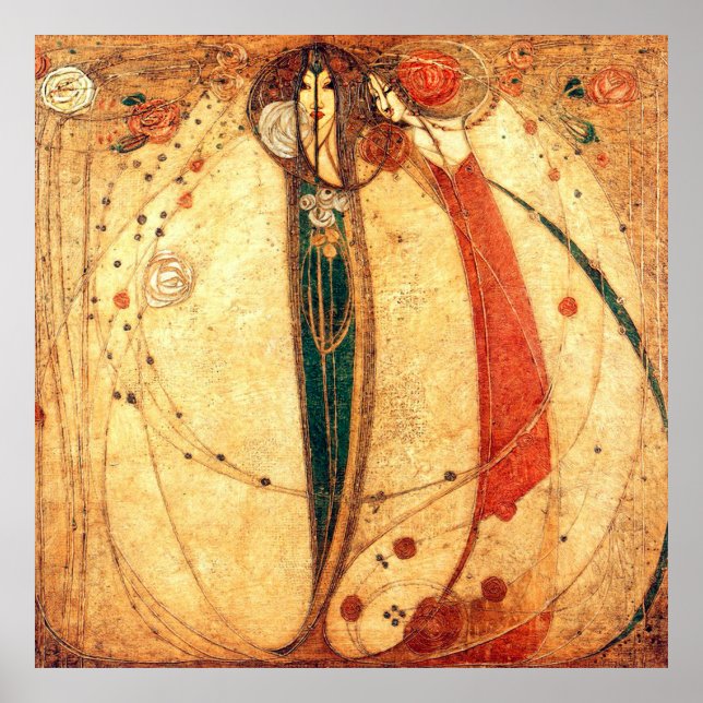 Margaret Macdonald White Rose Rote Rose Poster (Vorne)
