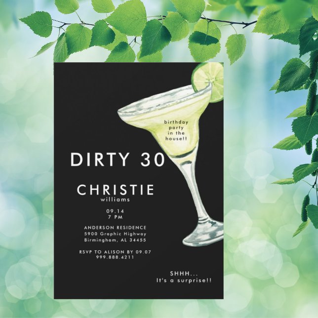 Margarita 30. Überraschung Black Birthday Party Einladung (Von Creator hochgeladen)