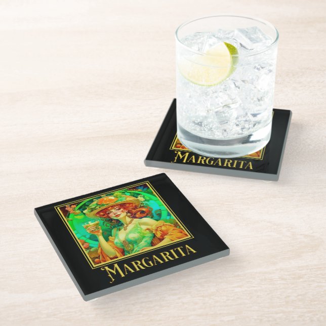 Margarita Art Nouveau Glasuntersetzer (Schrägansicht)
