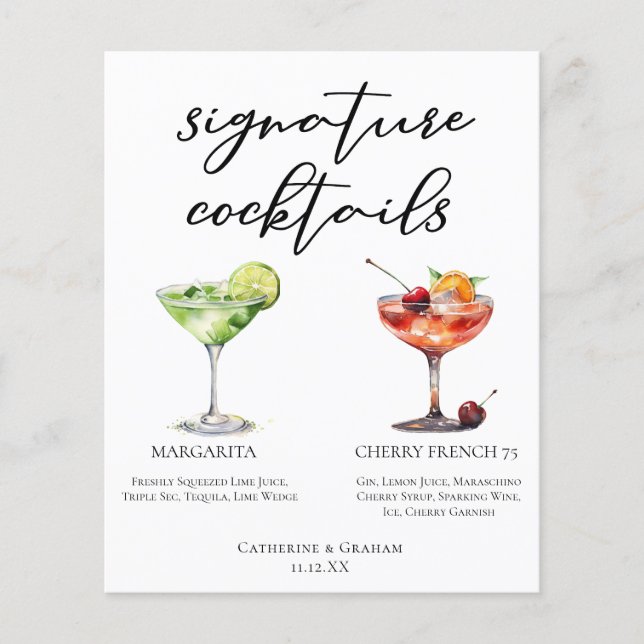 Margarita Cherry French 75 Wedding Cocktails Menü (Vorderseite)