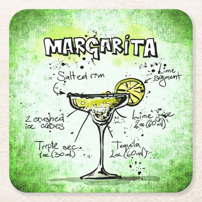 Margarita Drink Rezept Rechteckiger Pappuntersetzer (Vorderseite)