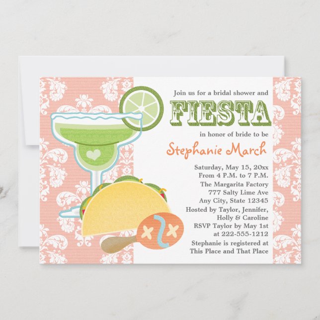 Margarita Fiesta Bridal Dusche Einladungen Rosa (Vorderseite)