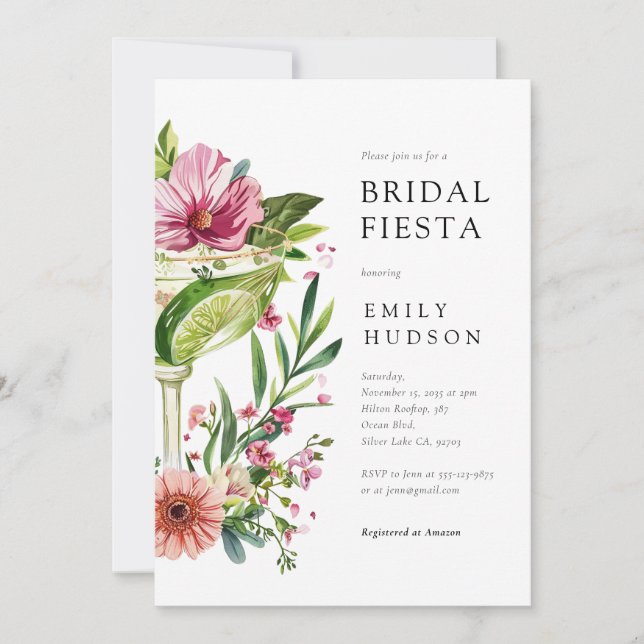 Margarita Fiesta Floral Brautparty Einladung (Vorderseite)