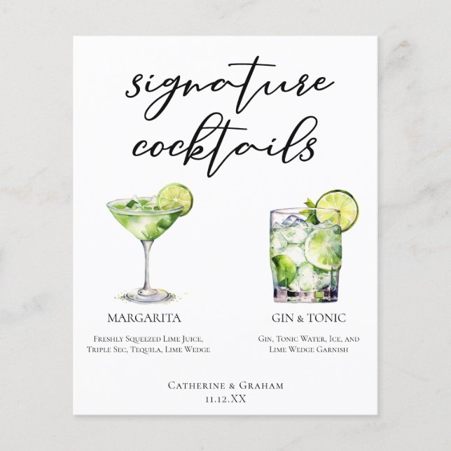Margarita Gin & Tonic Signature Cocktails Menü (Vorderseite)