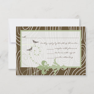 Margarita Green Brown Wood Grain Bird Response RSVP Karte