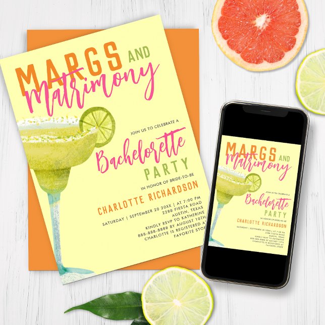 Margarita Margs & Matrimony Lemon Bachelorette Einladung (Von Creator hochgeladen)