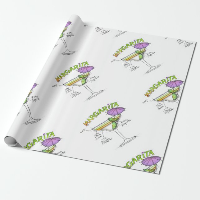 MARGARITA-REZEPT-COCKTAIL-KUNST GESCHENKPAPIER (Ungerollt)