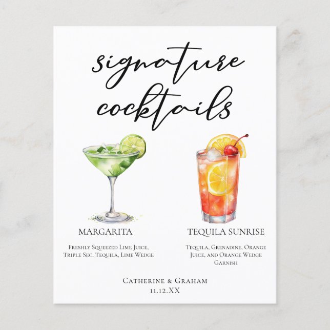 Margarita Tequila Sunrise Mariage Cocktails Menu (Devant)