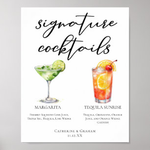Margarita Tequila Sunrise Wedding Cocktails Menü Poster