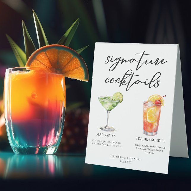 Margarita Tequila Sunrise Wedding Cocktails Menü Tischaufsteller (Von Creator hochgeladen)