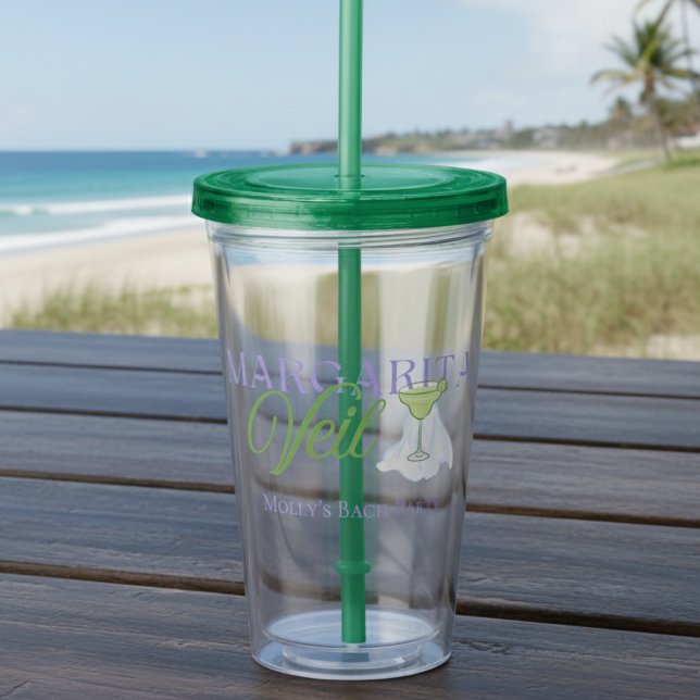 Margarita Veil Beach Zielort Bachelorette Acryltrinkbecher (Spice up the party with this playful “Margarita Veil” cup!)