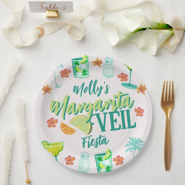 Margarita Veil Junggeselinnen-Abschied Illustriert Pappteller (Hochzeit)