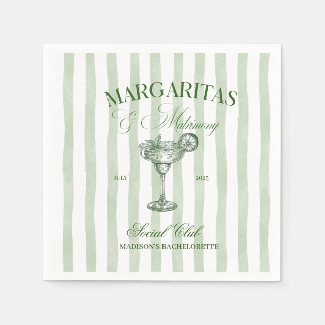 Margaritas and Matrimony Striped Bachelorette Serviette (Vorderseite)