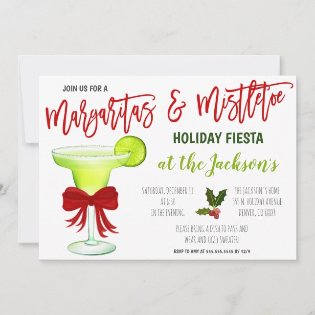 Margaritas et Mistletoe Holiday Invitation (Devant)