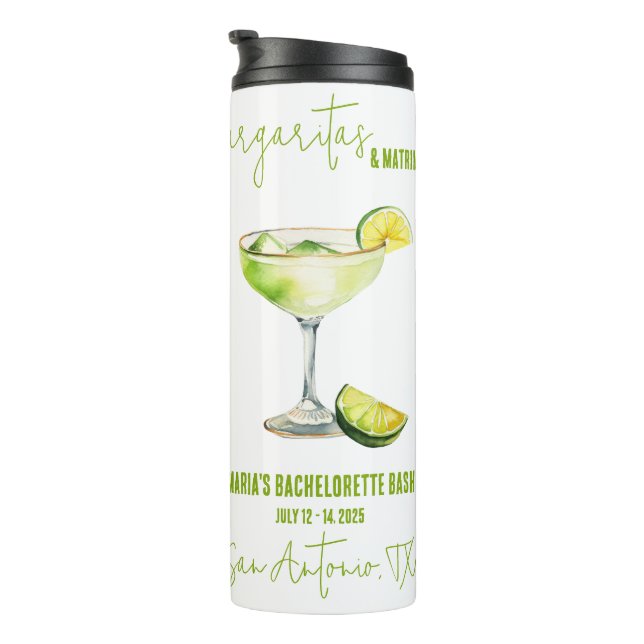 Margaritas & Matrimony Bachelorette Weekend Party Thermosbecher (Nach rechts gedreht)