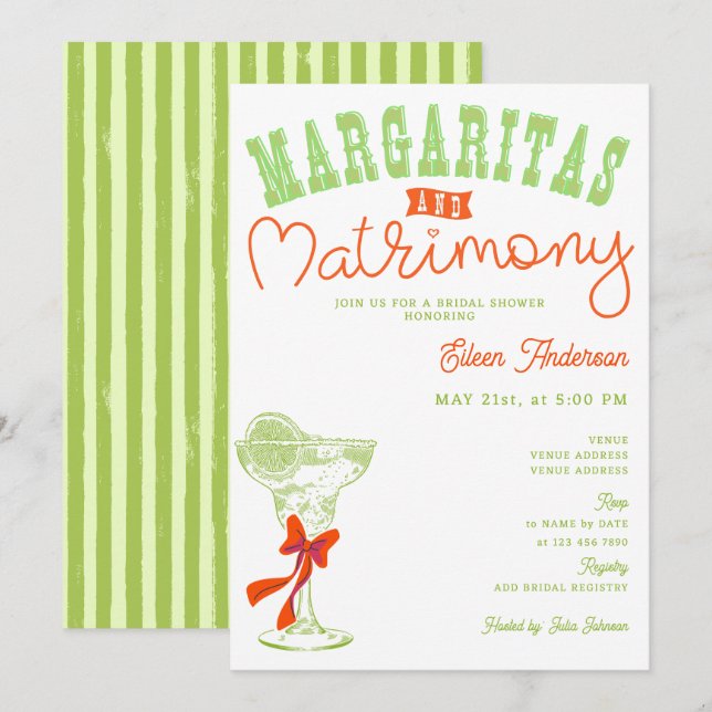 Margaritas & Matrimony Tulum Junggeselinnen-Abschi Einladung (Vorne/Hinten)