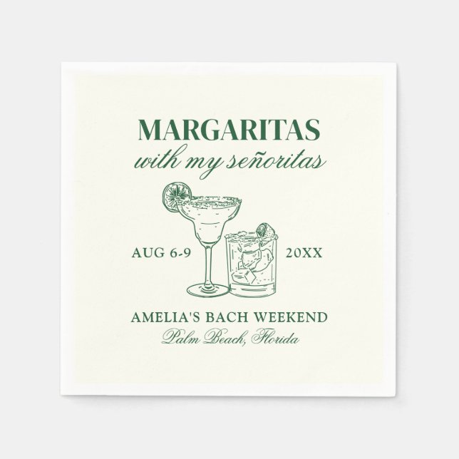 Margaritas mit meinem Señoritas Bachelorette Woche Serviette (Vorderseite)