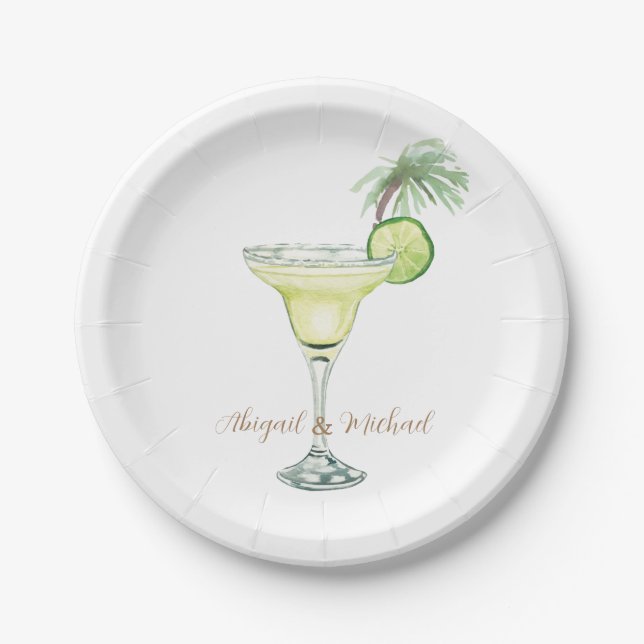 Margaritas Tropical Couple Names Pappteller (Vorderseite)
