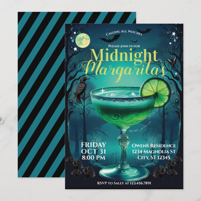 Margaritas um Mitternacht Cocktail Party Einladung (Vorne/Hinten)