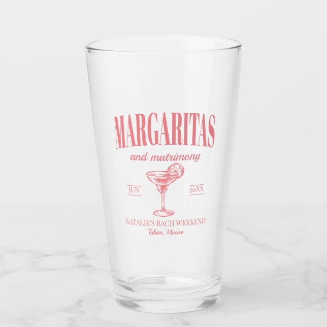 Margaritas und Matrimone Personalisiert Bacheloret Glas (Vorderseite)