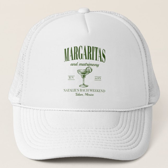Margaritas und Matrimone Personalisiert Bacheloret Truckerkappe (Vorderseite)