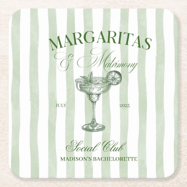Margaritas und Matrimone Striped Bachelorette Rechteckiger Pappuntersetzer (Vorderseite)