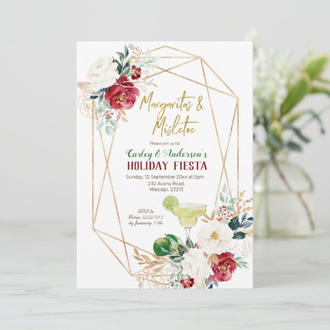 Margaritas und Mistletoe Christmas Fiesta Einladung (Stehend Vorderseite)
