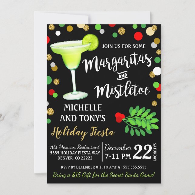 Margaritas und Mistletoe Einladung zu Weihnachten (Vorderseite)