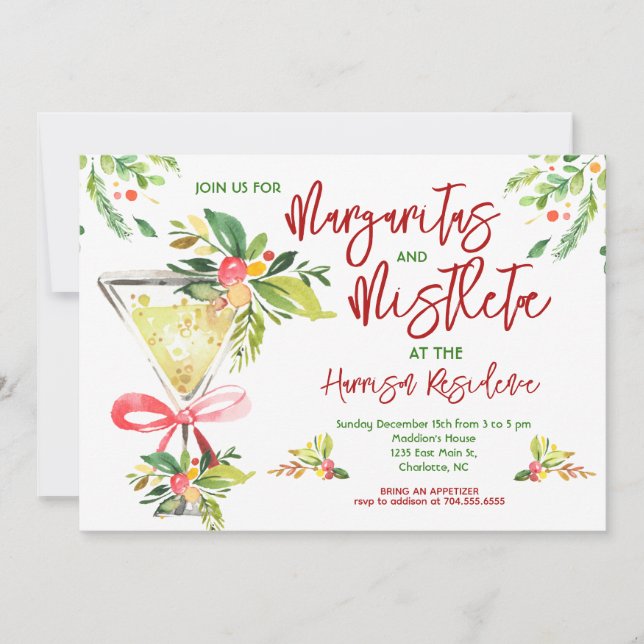 Margaritas und Mistletoe Weihnachts-Party Einladun Einladung (Vorderseite)