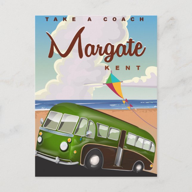 Margate Kent Vintag Coach Reiseplakat Postkarte (Vorderseite)