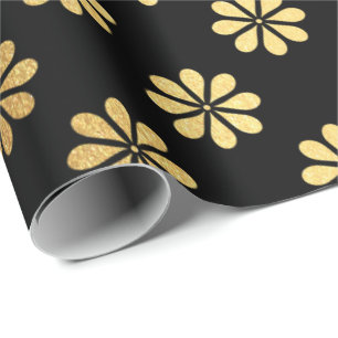 Margerite Blumen-Goldblumenblatt-Schwarzes elegant Geschenkpapier
